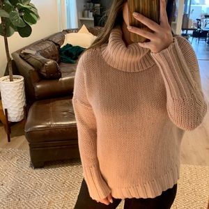 360 Cashmere Chunky Knit Oversized Pink Turtleneck Sweater S